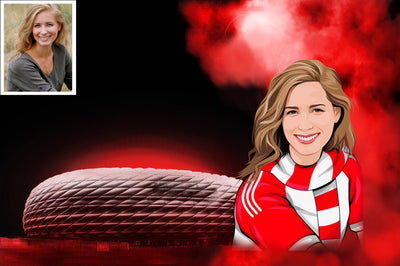 Dein digital gemaltes Bayern Portrait auf Leinwand - Hintergund "Stadion"