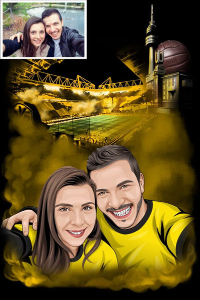 Dein digital gezeichnetes Dortmund Portrait auf Leinwand (Stadion Hintergrund)