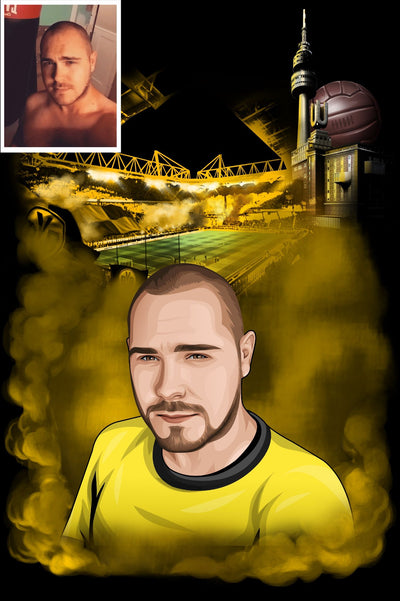 Dein digital gezeichnetes Dortmund Portrait auf Leinwand (Stadion Hintergrund)