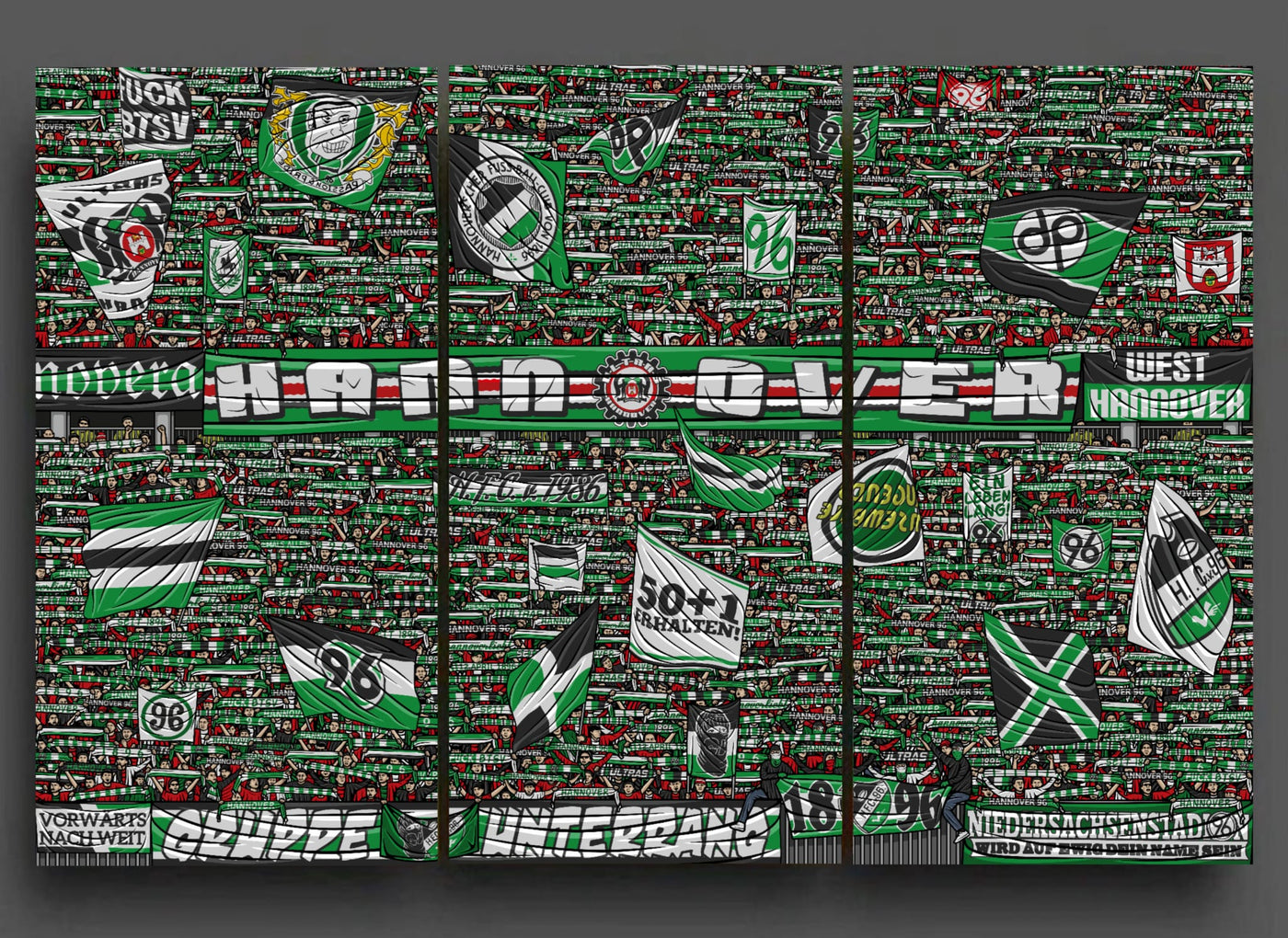 Dreiteiliges Hannover Leinwandset "Ultras" (Limitierte Sonderedition)