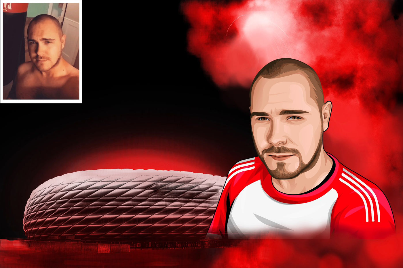 Dein digital gemaltes Bayern Portrait auf Leinwand - Hintergund "Stadion"