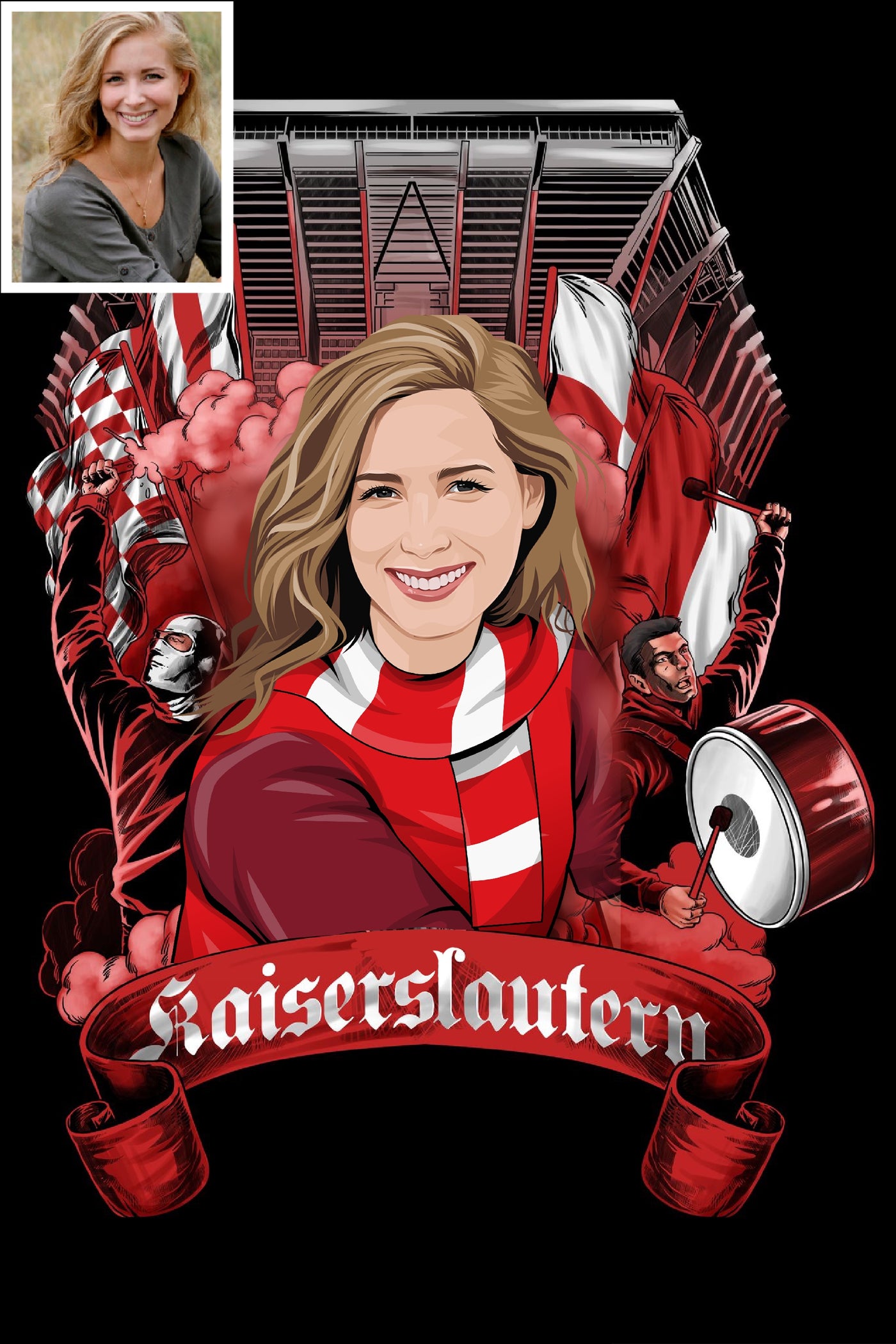 Dein digital gezeichnetes Kaiserslautern Portrait auf Leinwand oder als Druckdatei (Hintergrund Teufel)